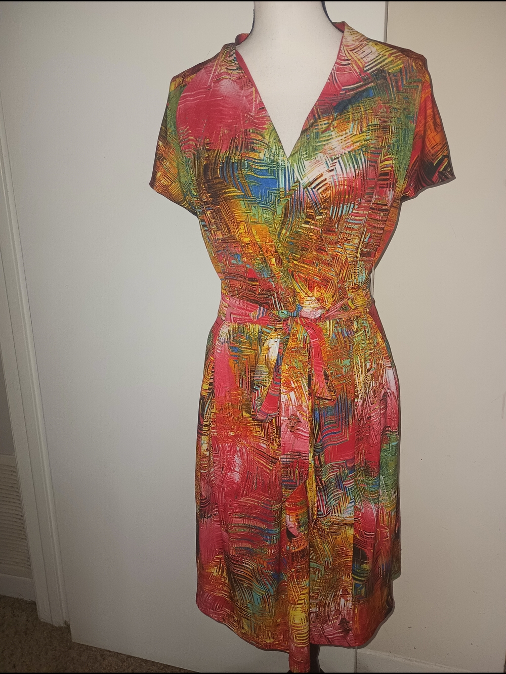 Ellen Tracy Multicolor Abstract Print Wrap Dress XL